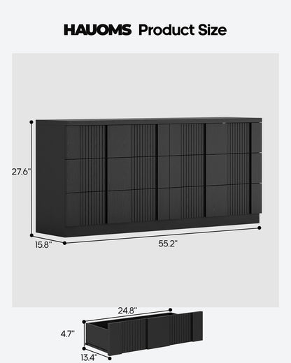 HAUOMS 55.2 Inch Wide Dresser with 6 Drawers Fluted Modern Wooden Chest Storage Organizer for Living Room Hallway Entryway