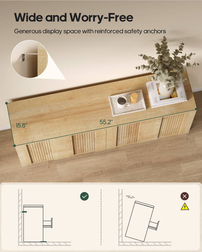 HAUOMS 55.2 Inch Wide Dresser with 6 Drawers Fluted Modern Wooden Chest Storage Organizer for Living Room Hallway Entryway