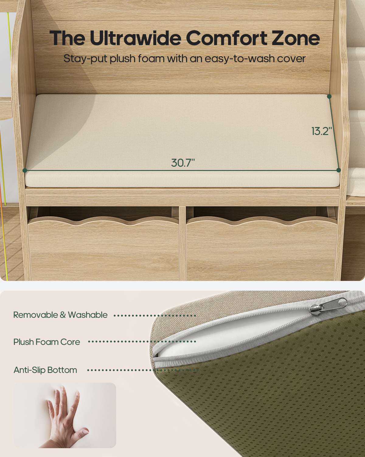 HAUOMS 63 Inch Bookshelf with Storage 5-in-1 Bookcase with Padded Bench and 2 Removable Bins Reading Nook Toy Storage Organizer Open Cubby for Living Room