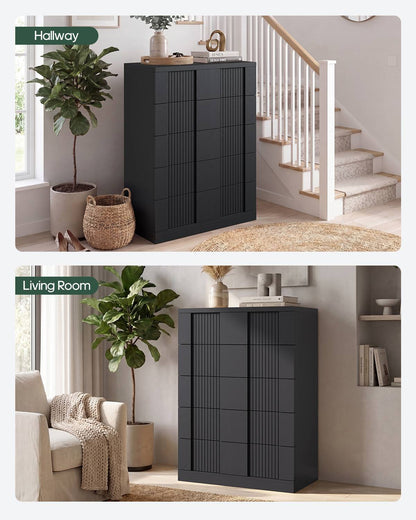 HAUOMS 43.3 Tall Inch Dresser with 5 Drawer Fluted Wood Chest Storage Cabinet for Living Room Hallway Entryway Home Office