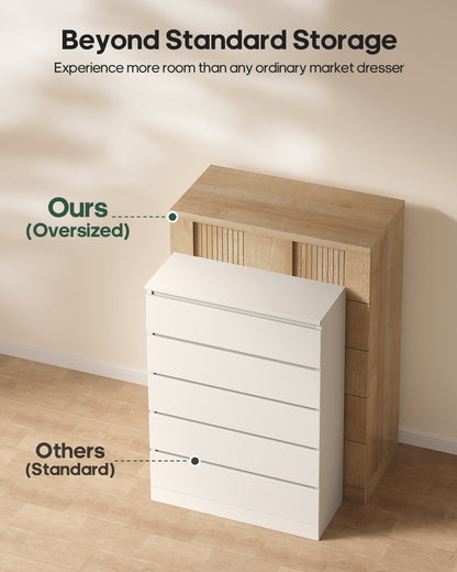 HAUOMS 43.3 Tall Inch Dresser with 5 Drawer Fluted Wood Chest Storage Cabinet for Living Room Hallway Entryway Home Office