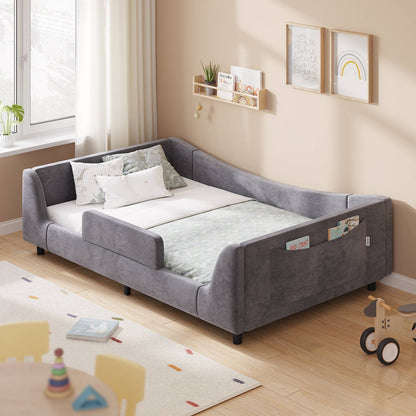 HAUOMS Twin Floor Bed with Slats and High Rails Upholstered  2-in-1 Beds with Teddy Boucle Curve Round Frame for Girls and Boys