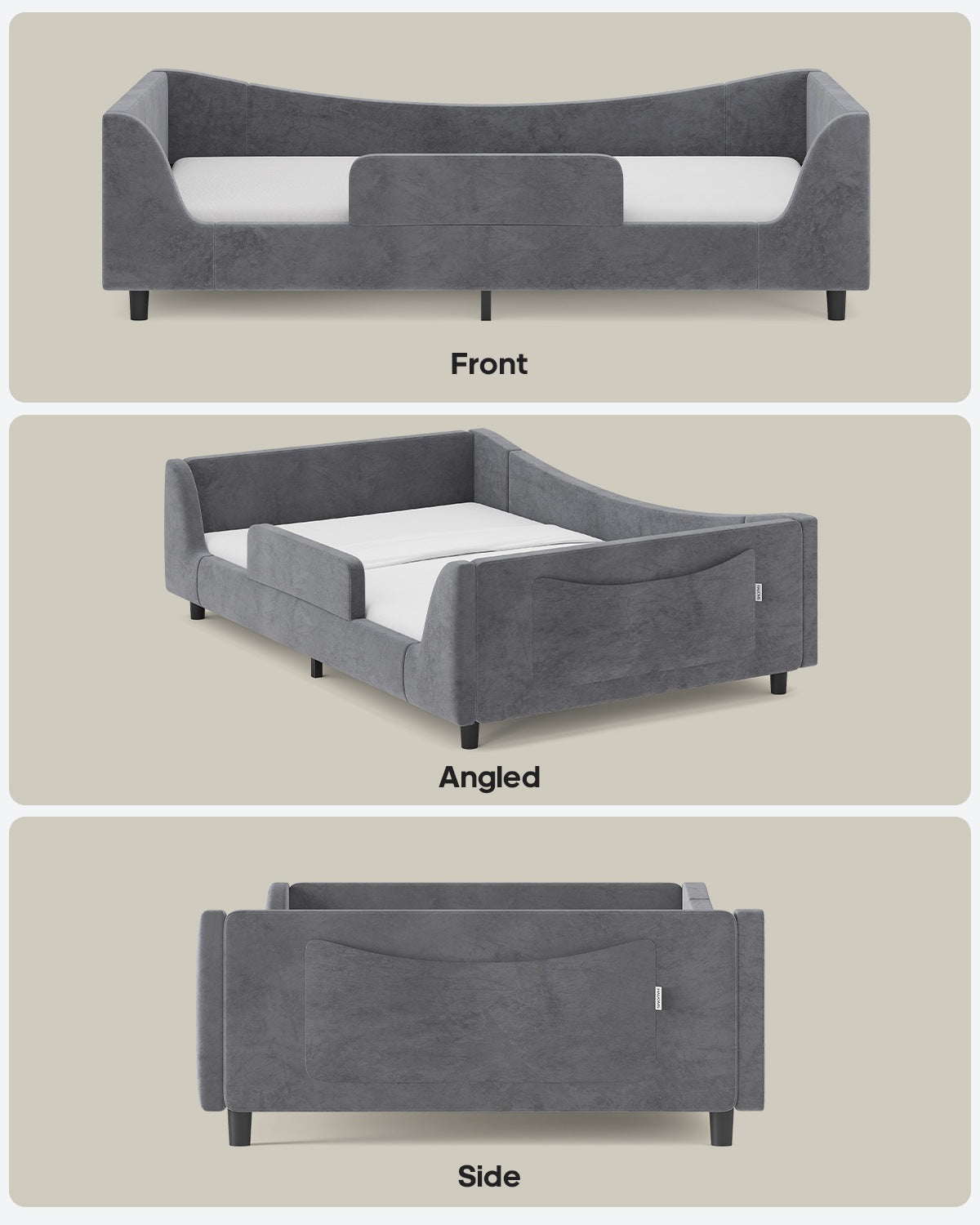 HAUOMS Twin Floor Bed with Slats and High Rails Upholstered  2-in-1 Beds with Teddy Boucle Curve Round Frame for Girls and Boys