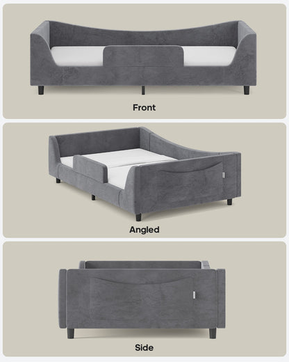 HAUOMS Twin Floor Bed with Slats and High Rails Upholstered  2-in-1 Beds with Teddy Boucle Curve Round Frame for Girls and Boys
