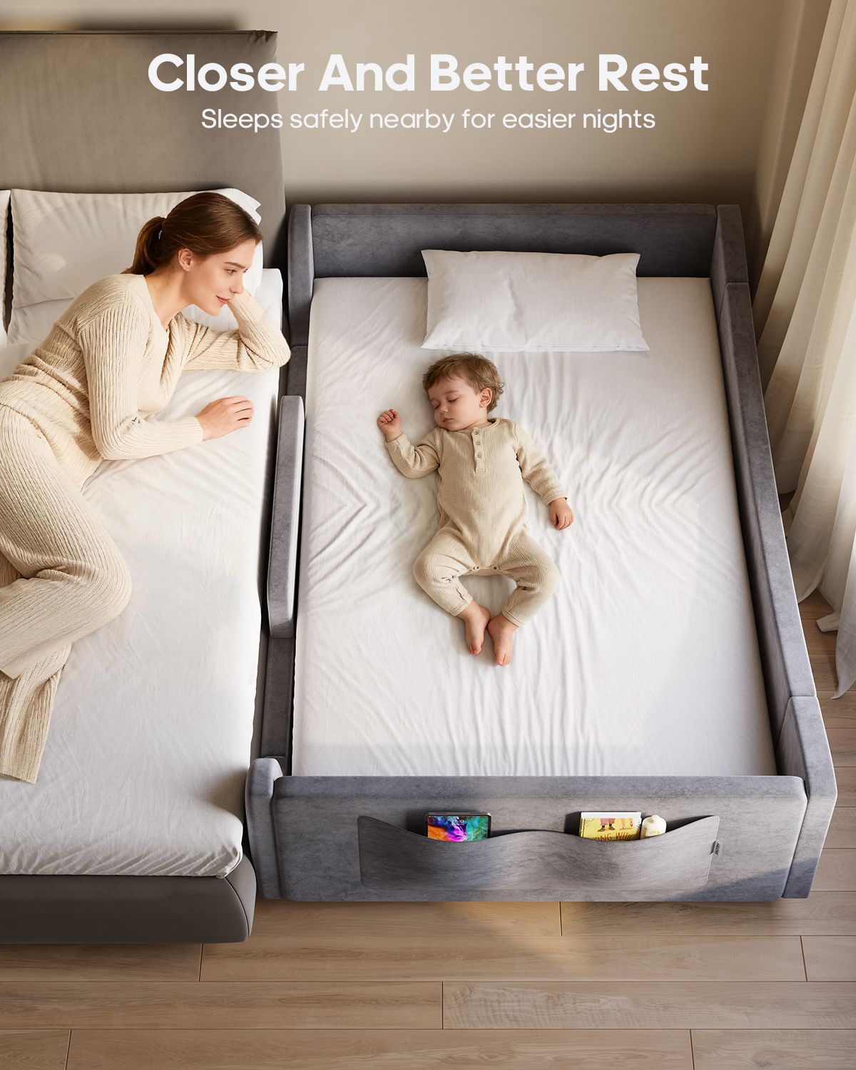 HAUOMS Twin Floor Bed with Slats and High Rails Upholstered  2-in-1 Beds with Teddy Boucle Curve Round Frame for Girls and Boys