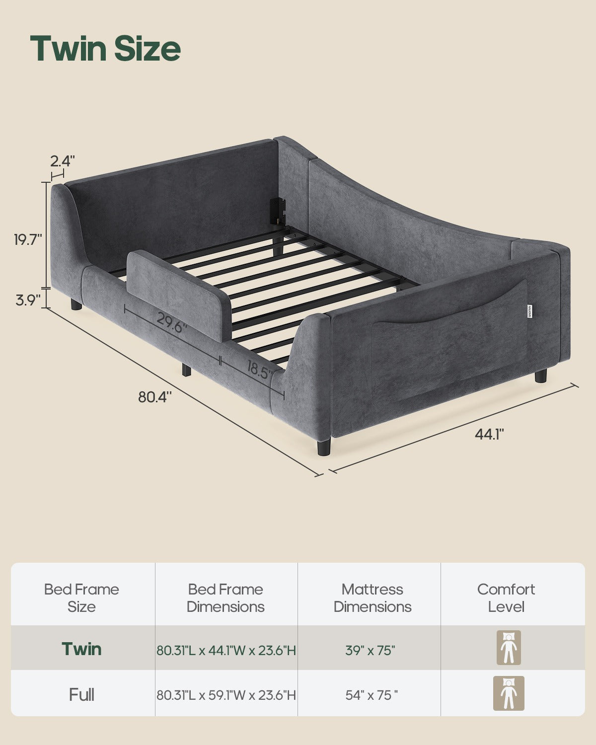 HAUOMS Twin Floor Bed with Slats and High Rails Upholstered  2-in-1 Beds with Teddy Boucle Curve Round Frame for Girls and Boys