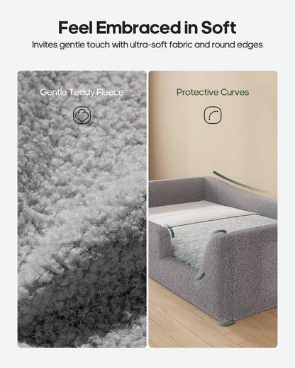 HAUOMS Twin Floor Bed with Slats and High Rails Upholstered  2-in-1 Beds with Teddy Boucle Curve Round Frame for Girls and Boys