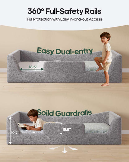 HAUOMS Twin Floor Bed with Slats and High Rails Upholstered  2-in-1 Beds with Teddy Boucle Curve Round Frame for Girls and Boys
