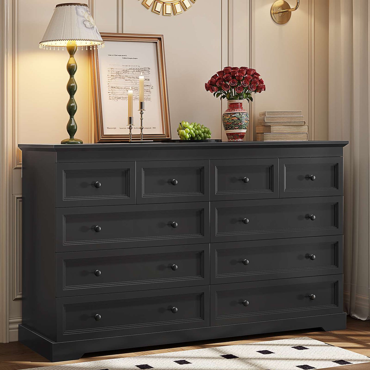 HAUOMS 55.1 inch wide Dresser With 10 Storage Drawers for Bedroom and living room