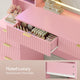 HAUOMS Vanity with 8 Drawers and Charging Station Fluted Makeup Vanity Desk with Mirror and LED Lights for Girls Women