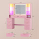 HAUOMS Vanity with 8 Drawers and Charging Station Fluted Makeup Vanity Desk with Mirror and LED Lights for Girls Women