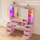 HAUOMS Vanity with 8 Drawers and Charging Station Fluted Makeup Vanity Desk with Mirror and LED Lights for Girls Women