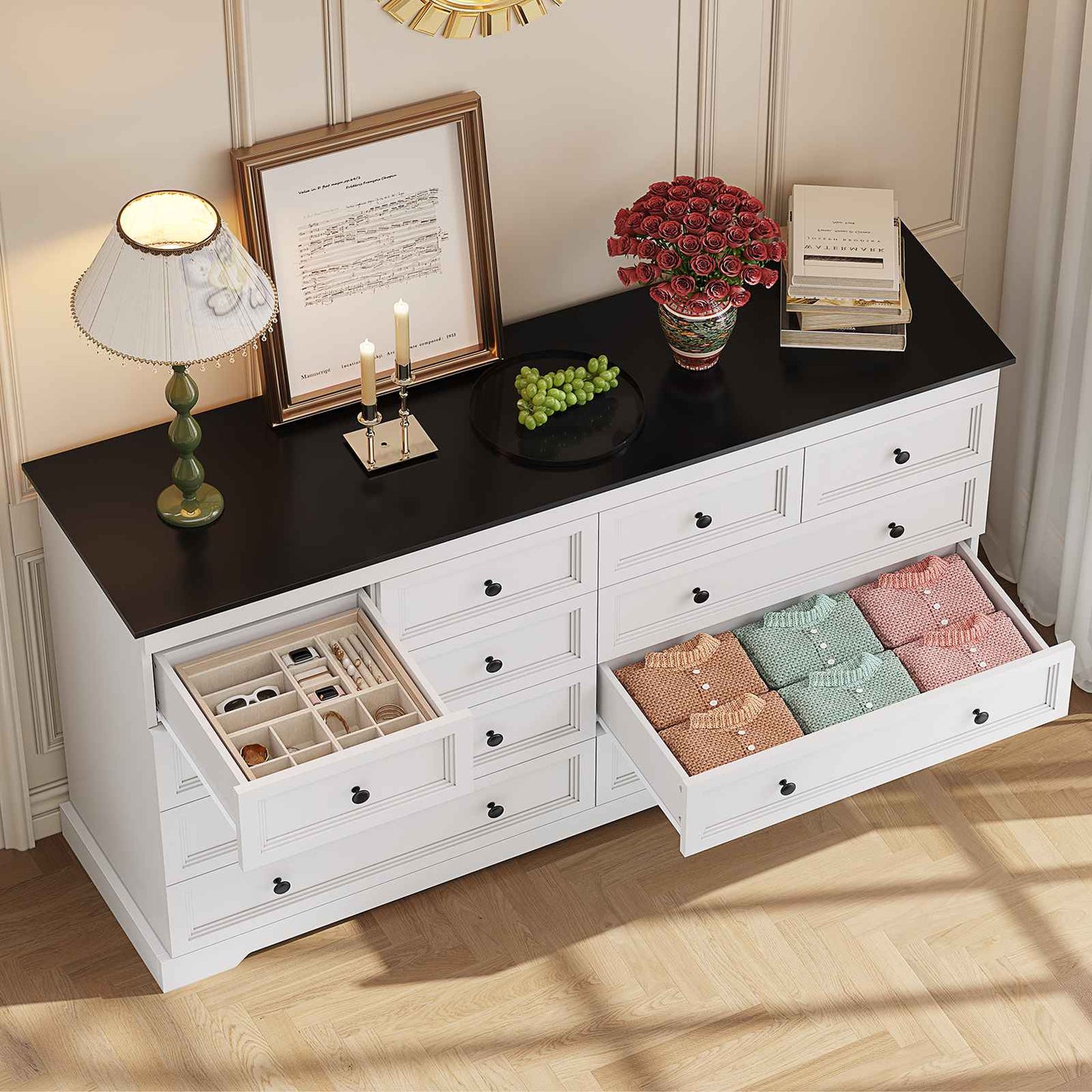 HAUOMS 55.1 inch wide Dresser With 10 Storage Drawers for Bedroom and living room