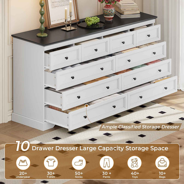 HAUOMS 55.1 inch wide Dresser With 10 Storage Drawers for Bedroom and