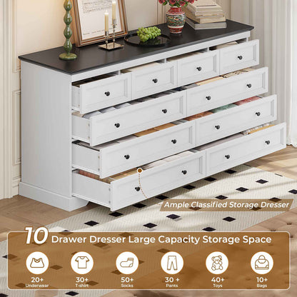HAUOMS 55.1 inch wide Dresser With 10 Storage Drawers for Bedroom and living room