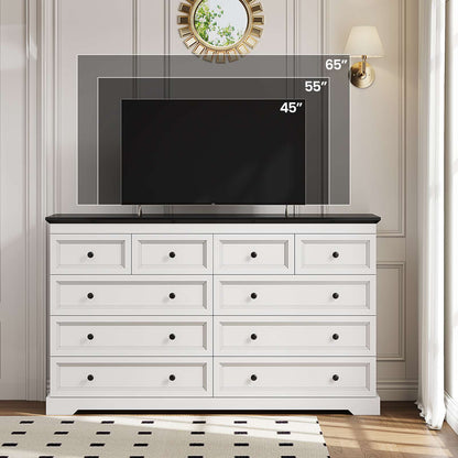 HAUOMS 55.1 inch wide Dresser With 10 Storage Drawers for Bedroom and living room