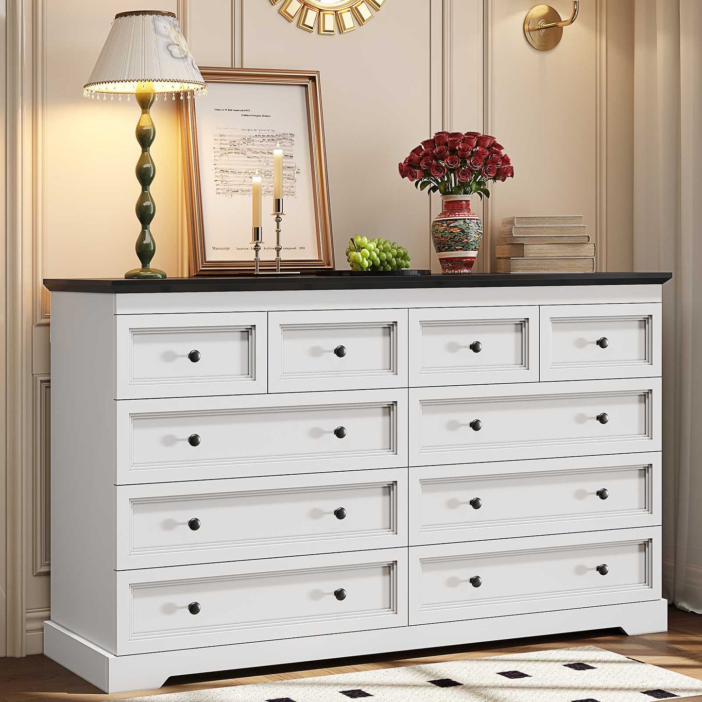 HAUOMS 55.1 inch wide Dresser With 10 Storage Drawers for Bedroom and living room
