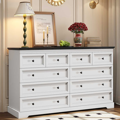HAUOMS 55.1 inch wide Dresser With 10 Storage Drawers for Bedroom and living room