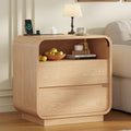 HAUOMS 25 Inch Tall Nightstand with Charging Station and 2 Storage Drawers Curved Modern Mid Century End Table for Bedroom Living Room