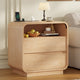 HAUOMS 25 Inch Tall Nightstand with Charging Station and 2 Storage Drawers Curved Modern Mid Century End Table for Bedroom Living Room