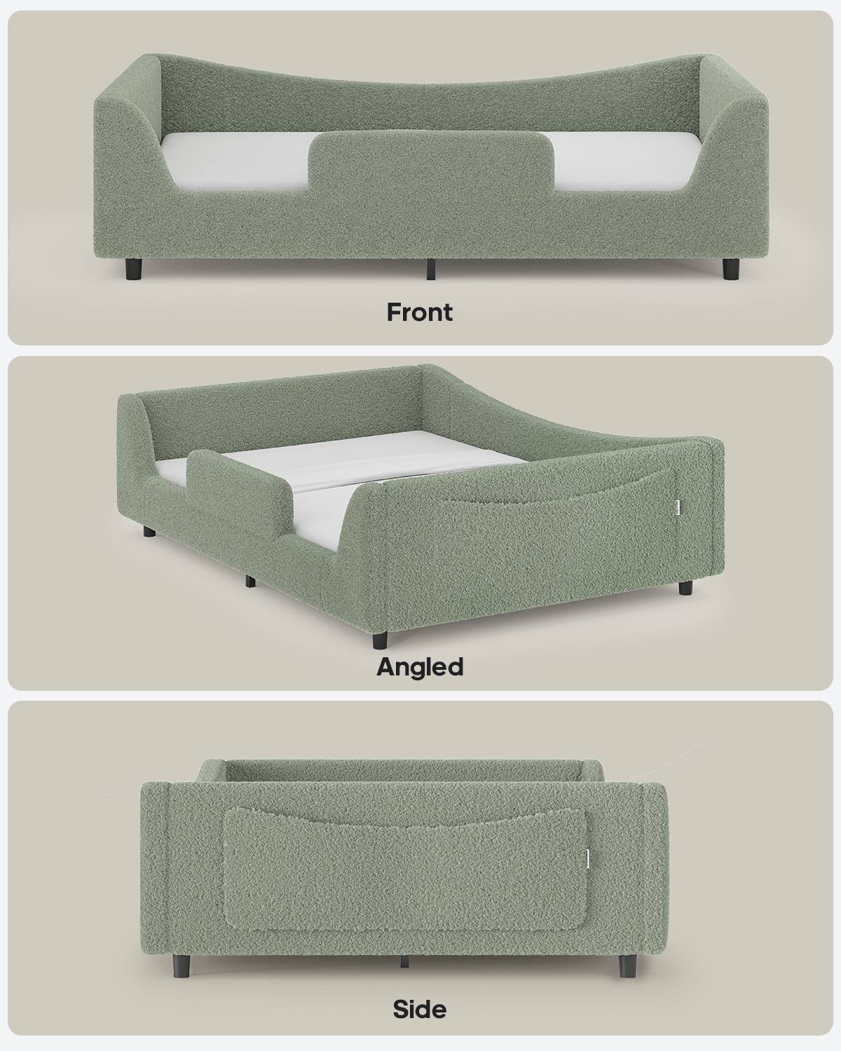 HAUOMS Full Floor Bed with Slats and High Rails 2-in-1 Convertible Beds with Upholstered Teddy Boucle Curve Round Frame for Girls and Boys