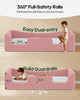 HAUOMS Full Floor Bed with Slats and High Rails 2-in-1 Convertible Beds with Upholstered Teddy Boucle Curve Round Frame for Girls and Boys