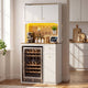 HAUOMS 72 Inch Coffee Bar with Mini Fridge Space and Countertop Bakers Rack with Power Outlets and LED Chasing Lights Kitchen Hutch with Storage