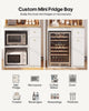 HAUOMS 72 Inch Coffee Bar with Mini Fridge Space and Countertop Bakers Rack with Power Outlets and LED Chasing Lights Kitchen Hutch with Storage