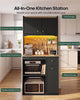 HAUOMS 72 Inch Coffee Bar with Mini Fridge Space and Countertop Bakers Rack with Power Outlets and LED Chasing Lights Kitchen Hutch with Storage