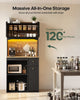 HAUOMS 72 Inch Coffee Bar with Mini Fridge Space and Countertop Bakers Rack with Power Outlets and LED Chasing Lights Kitchen Hutch with Storage