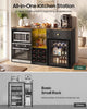 HAUOMS 55.2 Inch wide Coffee Bar Cabinet with Fridge Space and storage drawer Home Wine Bar with Power outlets and LED lights Coffee bar buffet sideboard with wine rack