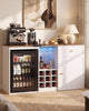 HAUOMS 55.2 Inch wide Coffee Bar Cabinet with Fridge Space and storage drawer Home Wine Bar with Power outlets and LED lights Coffee bar buffet sideboard with wine rack