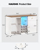 HAUOMS 55.2 Inch wide Coffee Bar Cabinet with Fridge Space and storage drawer Home Wine Bar with Power outlets and LED lights Coffee bar buffet sideboard with wine rack