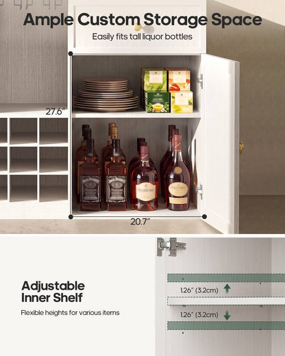 HAUOMS 55.2 Inch wide Coffee Bar Cabinet with Fridge Space and storage drawer Home Wine Bar with Power outlets and LED lights Coffee bar buffet sideboard with wine rack