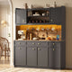 HAUOMS 72.9 Inch Tall Storage Cabinet with Charging Station and LED Lights Kitchen Pantry with Wine Rack and Spacious Drawers Ergonomic Fridge-Door Design