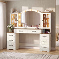 HAUOMS 59.1 Inch Vanity with Mirror and LED Lights Farmhouse Western 8 Drawers Dressing Table with Charging Station for Girls Women