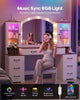 HAUOMS 59.1 Inch Vanity with Mirror and LED Lights Farmhouse Western 8 Drawers Dressing Table with Charging Station for Girls Women