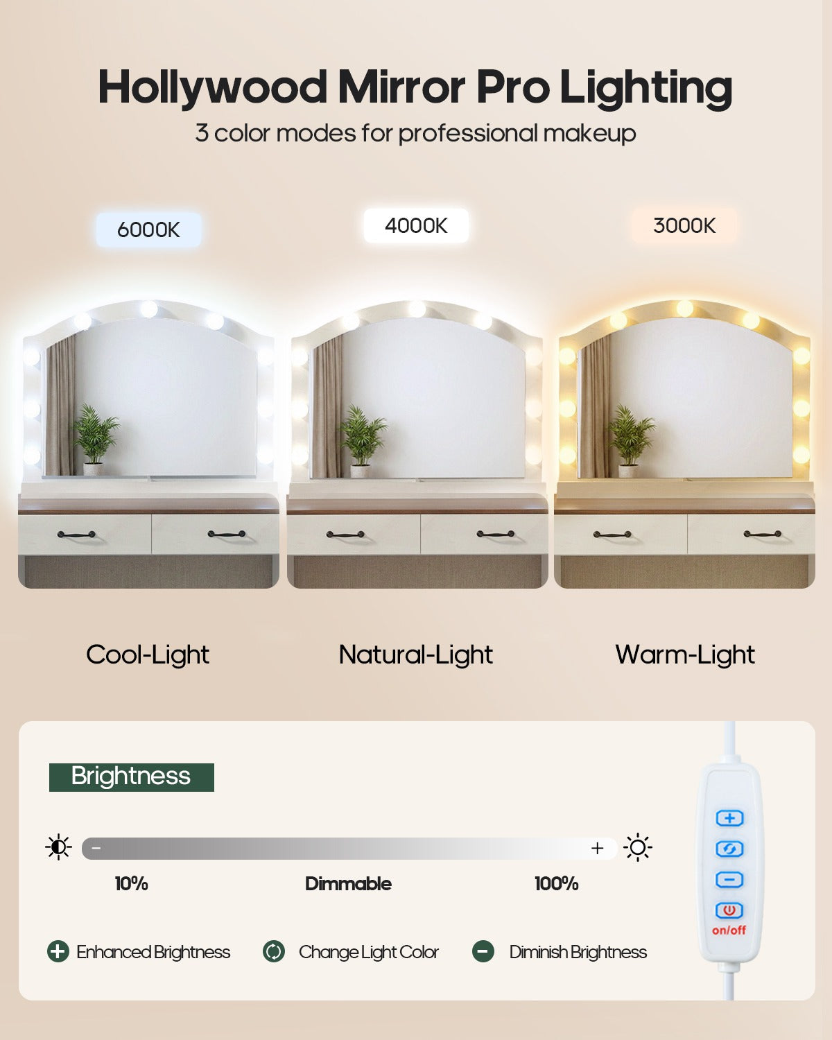 HAUOMS 59.1 Inch Vanity with Mirror and LED Lights Farmhouse Western 8 Drawers Dressing Table with Charging Station for Girls Women