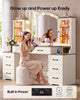 HAUOMS 59.1 Inch Vanity with Mirror and LED Lights Farmhouse Western 8 Drawers Dressing Table with Charging Station for Girls Women
