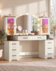 HAUOMS 59.1 Inch Vanity with Mirror and LED Lights Farmhouse Western 8 Drawers Dressing Table with Charging Station for Girls Women
