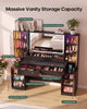 HAUOMS 59.1 Inch Vanity with RGB Sound Sync Lights and charging station Large Makeup Vanity Desk with 2 drawers and 4 glass cabinets for girl and women