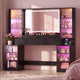 HAUOMS 59.1 Inch Vanity with RGB Sound Sync Lights and charging station Large Makeup Vanity Desk with 2 drawers and 4 glass cabinets for girl and women
