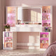 HAUOMS 59.1 Inch Vanity with RGB Sound Sync Lights and charging station Large Makeup Vanity Desk with 2 drawers and 4 glass cabinets for girl and women