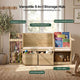 HAUOMS 63 Inch Bookshelf with Storage 5-in-1 Bookcase with Padded Bench and 2 Removable Bins Reading Nook Toy Storage Organizer Open Cubby for Living Room
