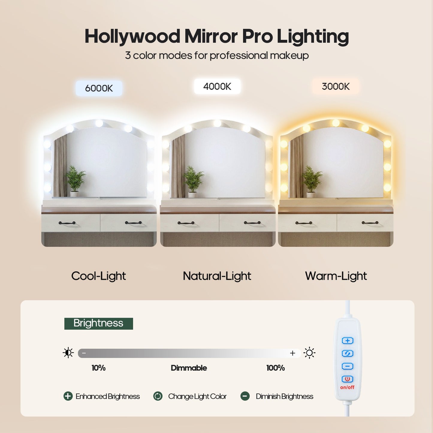 HAUOMS 59.1 Inch Vanity with Mirror and LED Lights Farmhouse Western 8 Drawers Dressing Table with Charging Station for Girls Women