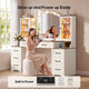 HAUOMS 59.1 Inch Vanity with Mirror and LED Lights Farmhouse Western 8 Drawers Dressing Table with Charging Station for Girls Women