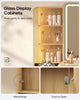 HAUOMS 63 Inch Makeup Vanity with Mirror and Charging Station Fluted Wood Big Vanity with Glass Cabinet and 8 Drawers Curved Dressing Table for Girls and Women