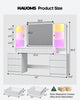 HAUOMS 63 Inch Makeup Vanity with Mirror and Charging Station Fluted Wood Big Vanity with Glass Cabinet and 8 Drawers Curved Dressing Table for Girls and Women