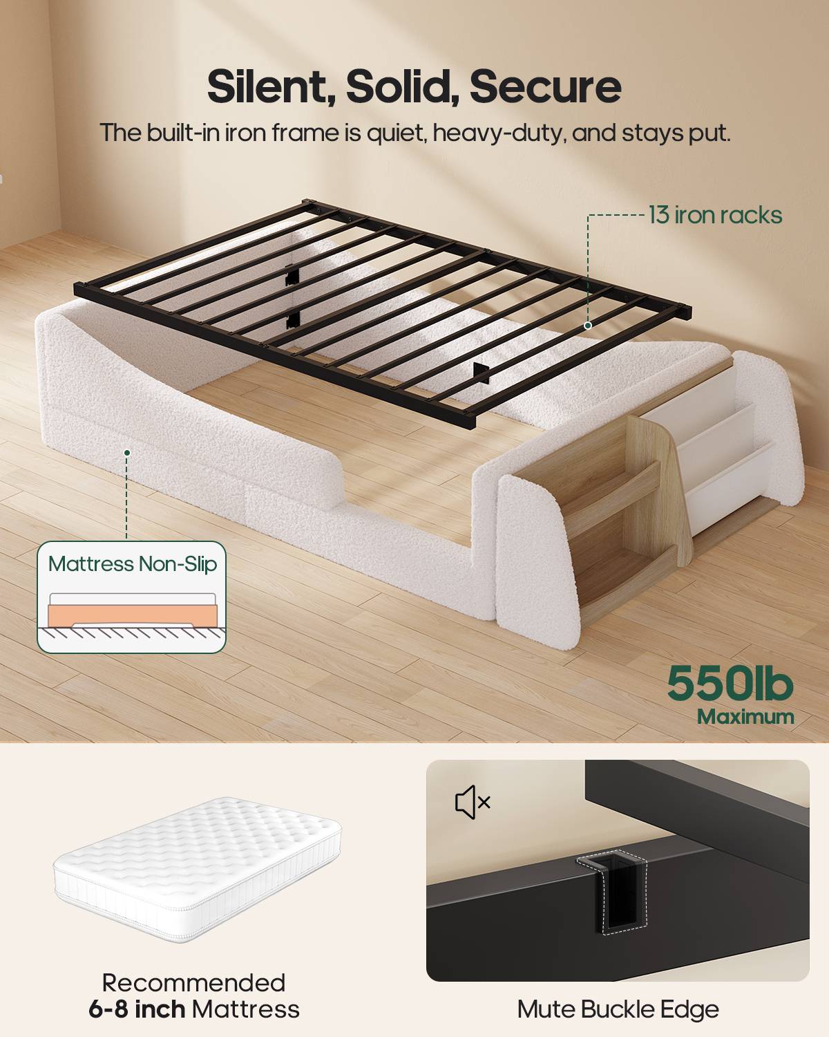 HAUOMS Twin Floor Bed with Bookshelf Low Montessori 2-in-1 Beds Upholstered Frame No Box Spring Needed for Girls and Boys