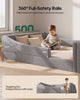 HAUOMS Twin Floor Bed with Bookshelf Low Montessori 2-in-1 Beds Upholstered Frame No Box Spring Needed for Girls and Boys